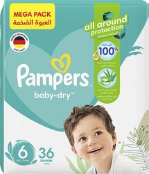 Pampers Baby-Dry Diapers with Aloe Vera Lotion and Leakage Protection, Size 6, 13+ kg, 36 Count