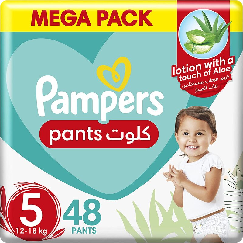 Pampers Baby-Dry Pants with Aloe Vera Lotion Stretchy Sides and Leakage Protection, Size 5, 12-18 kg, 48 Count