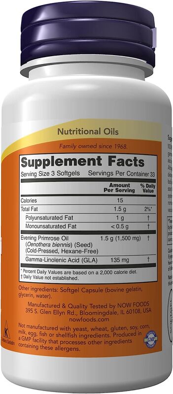 Now Foods Evening Primrose Oil Dietary Supplement, 500mg, 100 Softgels