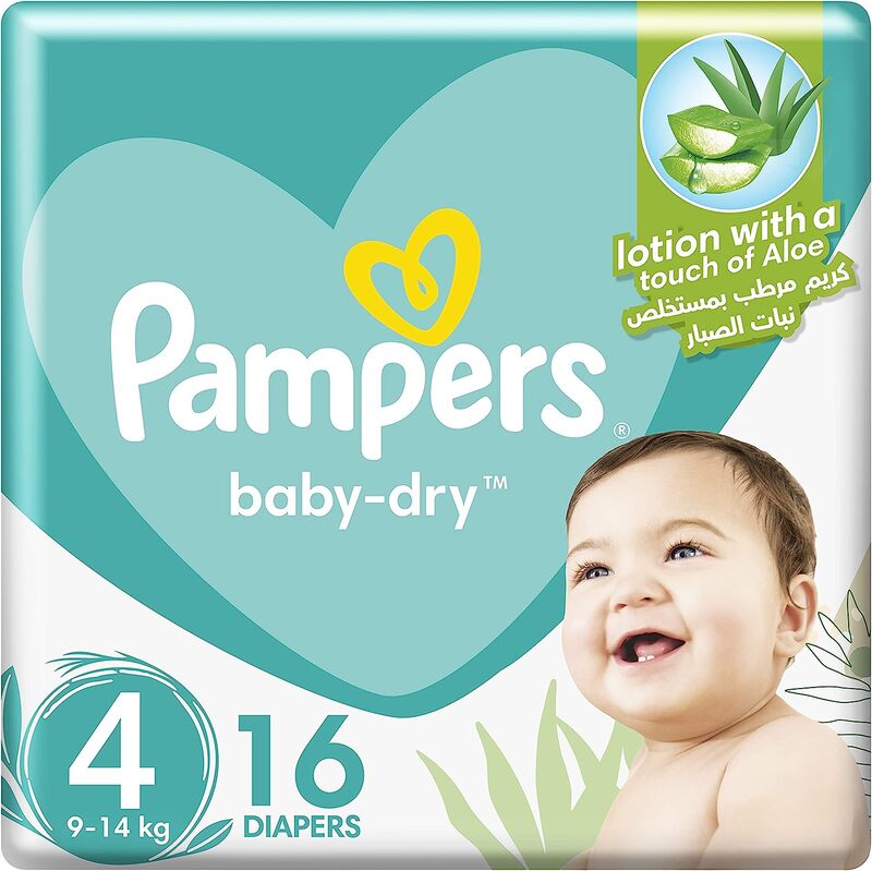 Pampers Baby-Dry Diapers with Aloe Vera Lotion and Leakage Protection, Size 4, 9-14 kg, 16 Count