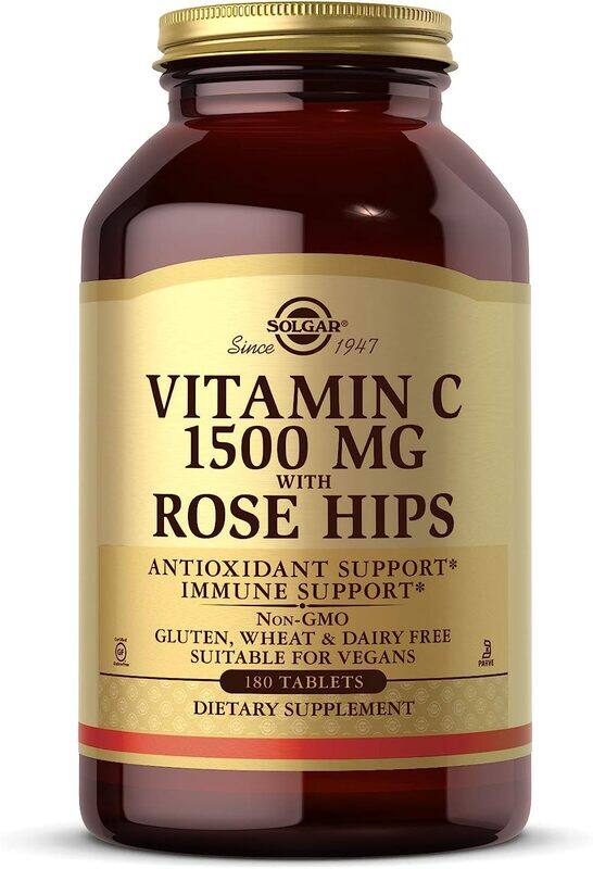 

Solgar Vitamin C Dietary Supplement with Rose Hips, 1500mg, 180 Tablets