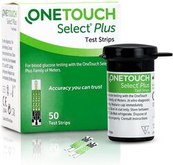 Onetouch Select Plus Blood Glucose Monitor Test Strips, 50 Piece, Multicolour