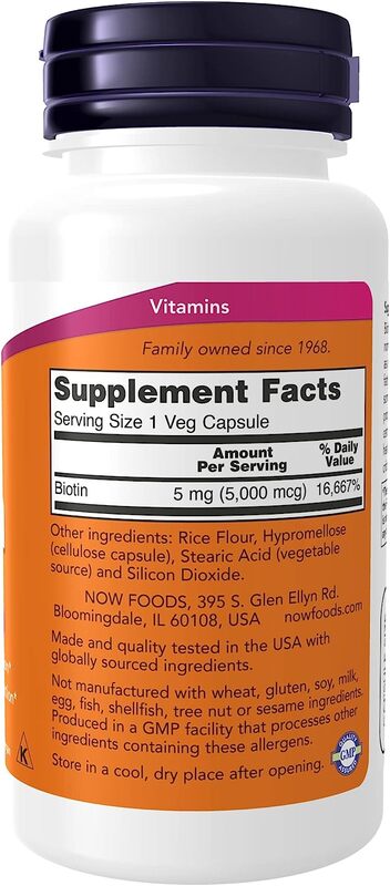 Now Foods Biotin 5000mcg Vcaps, 60 Serving