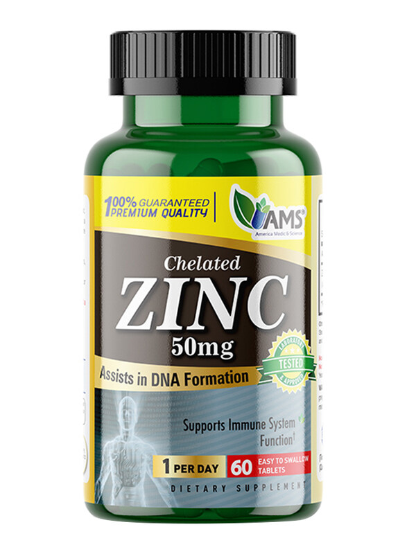 

America Medic & Science Chelated Zinc Dietary Supplement, 50mg, 60 Capsules