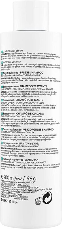 Vichy Dercos Shampoo for Oily Hair, 200ml