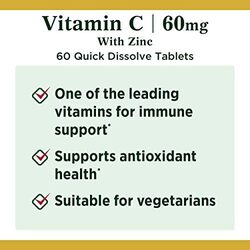 Nature's Bounty Quick Dissolve Vitamin C + Zinc Vitamin Supplement, 60 Tablets