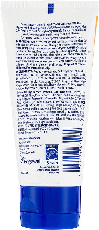 Banana Boat Simpley Protect Sport Sunscreen Lotion with SPF 50-UVA/UVB Protection, 170g