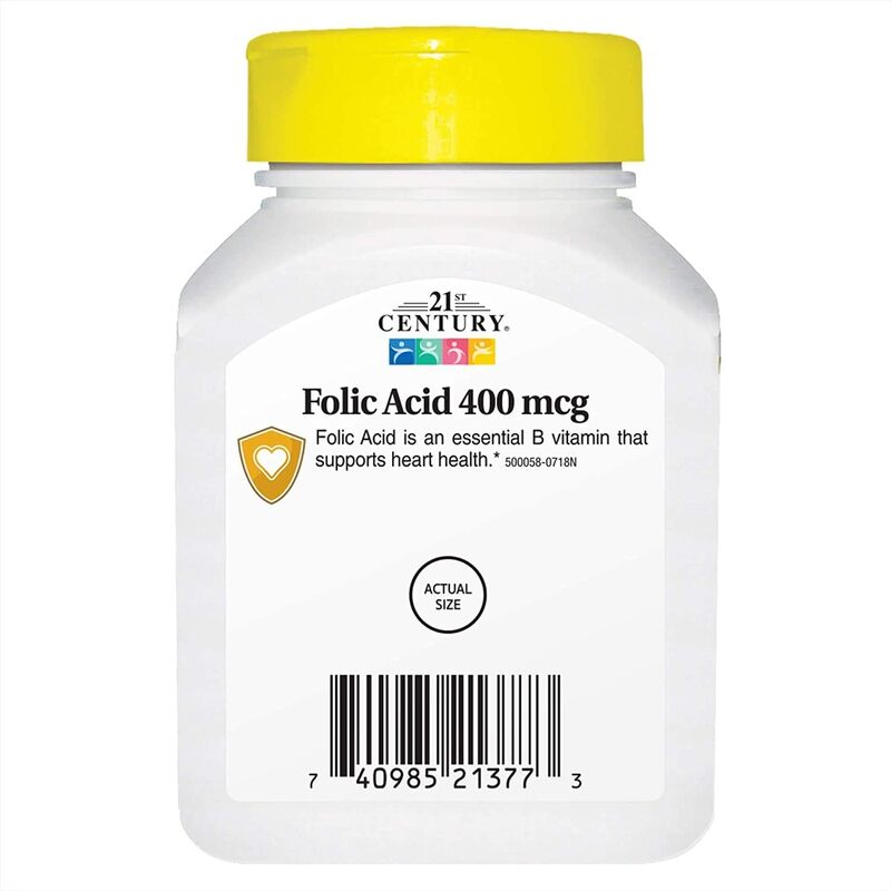 21St Century Folic Acid Vitamin B 9, Cardiovascular & Heart Health Support Dietary Supplement, 400mcg, 250 Tablets