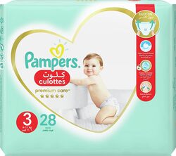 Pampers Premium Care The Softest Diaper Pants with Stretchy Sides, Size 3, 6-11 kg, 28 Count