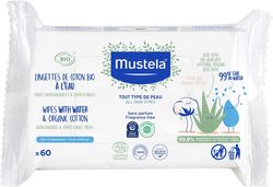 Mustela 60 Wipes Organic Cotton Water Wipes for Kids