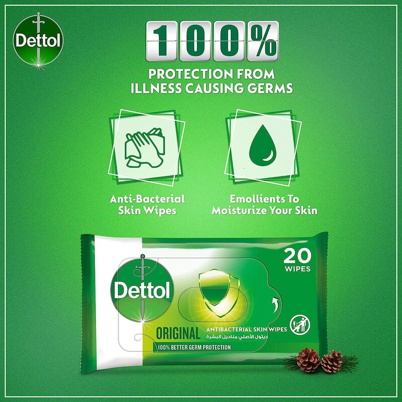 Dettol Original Antibacterial Skin Wipes, 20 Wipes