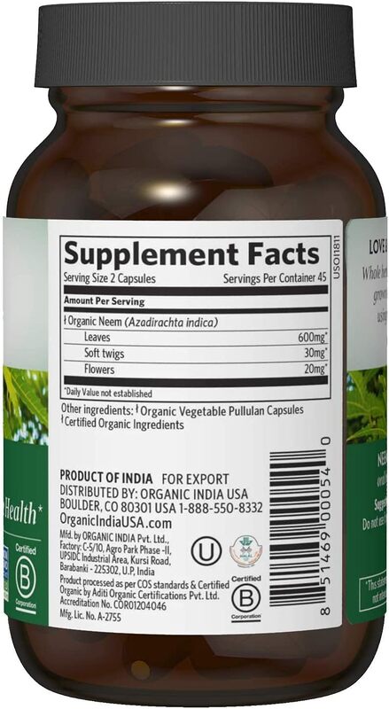 Organic India Neem Herbal Supplement, 90 Capsules