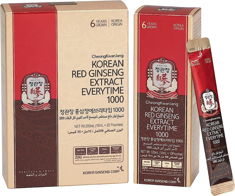 Cheong Kwan Jang 100% Korean Red Ginseng Extract, 1000mg, 10ml x 20 Sachets