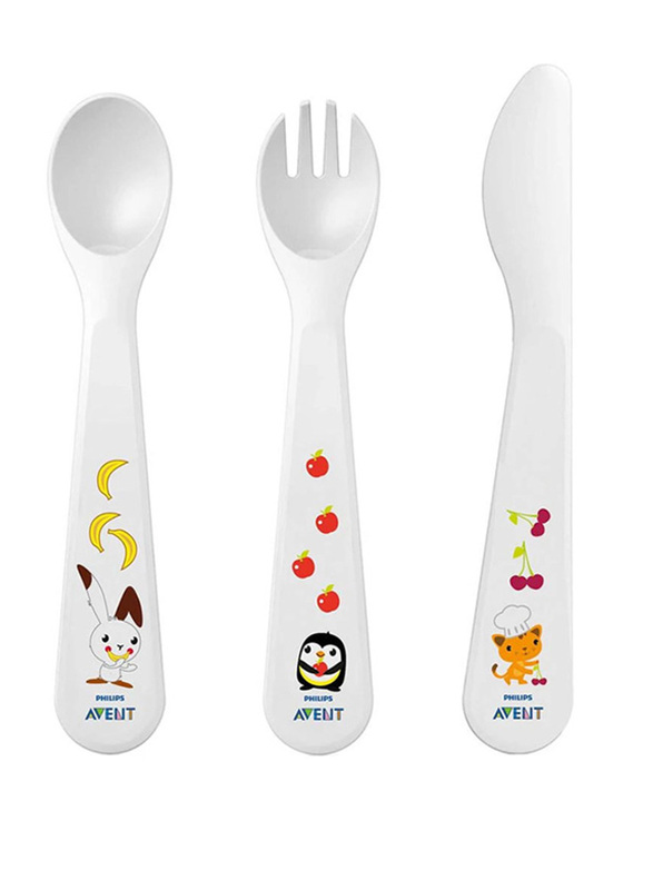 Philips Avent 3 Piece Toddler Cutlery Set, White