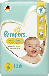 Pampers Premium Care The Softest Diapers, Size 2, 3-8 kg, Mini, 136 Count