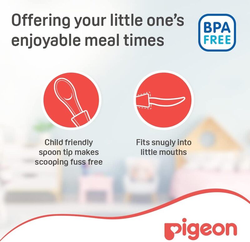 Pigeon BPA-Free Soft-Tip Feeding Spoon Set with Stopper, 6+ Months, 2 Pieces, Multicolour