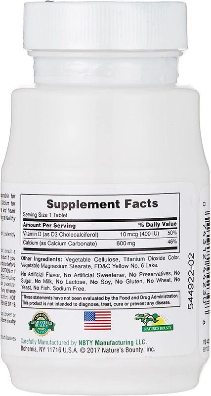 Nature's Bounty Cal-d Plus 600+D 400 I.U Dietary Supplement, 60 Tablet