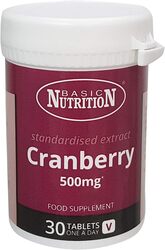 Basic Nutrition Cranberry Tablets Herbal Supplement, 500mg, 30 Tablets