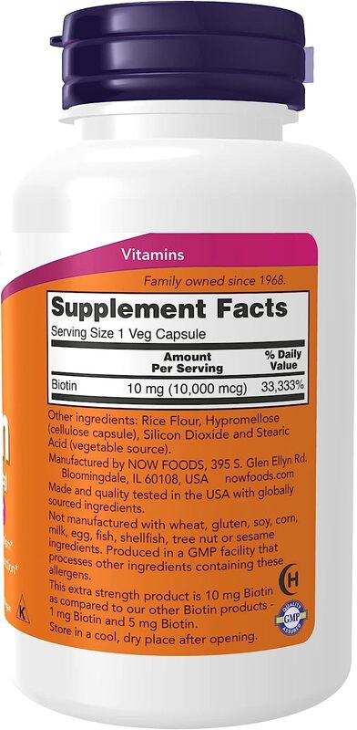 Now Foods Biotin 10000 Mcg Extra Strength New Vcaps, 120 Serving