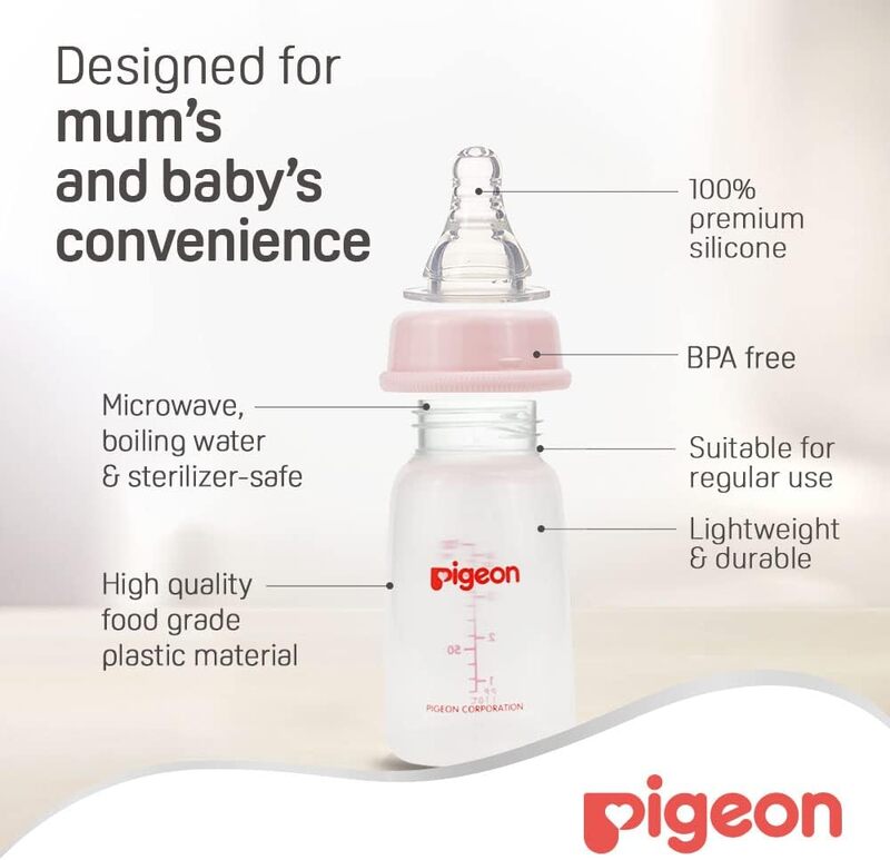 Pigeon Slim Neck Bottle With Cap, 120ml, Light Pink