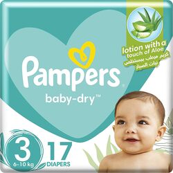 Pampers Baby-Dry Diapers with Aloe Vera Lotion and Leakage Protection, Size 3, 6-11 kg, 17 Count