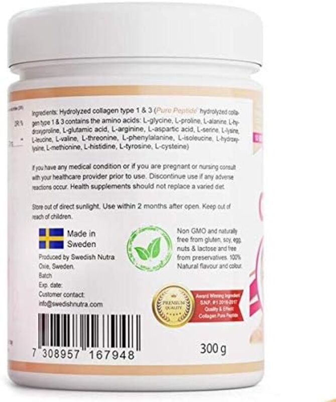 Swedish Nutra Collagen Pure Peptide Powder, 10000mg, 300g