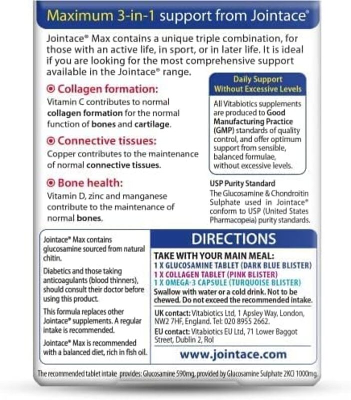 Vitabiotics Jointace Max Glucosamine, Omega 3, Collagen Maximum Support, 84 Tablets