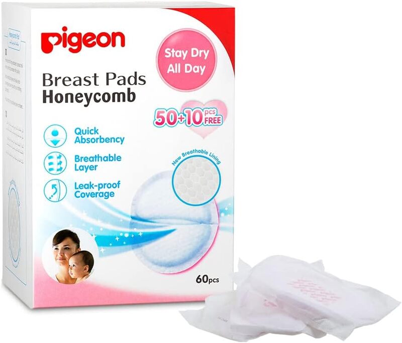 Pigeon Honeycomb Ultra-Slim & Light Breast Pad, 60 Pieces, White