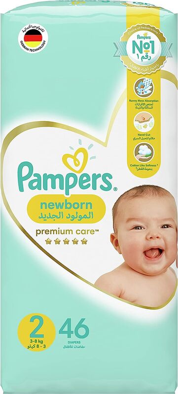 Pampers Premium Care Newborn Diapers, Size 2, 3-8 kg, 46 Count