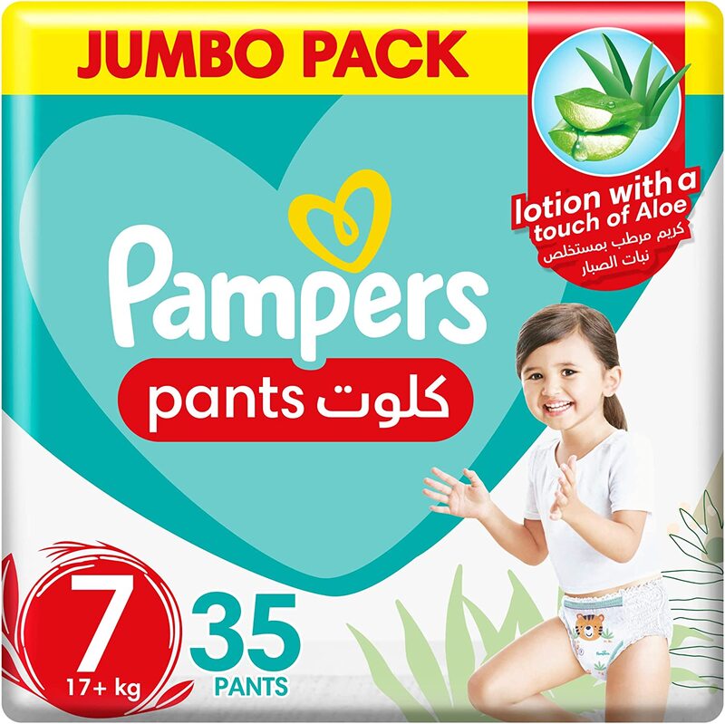 

Pampers Baby-Dry Pants with Aloe Vera Lotion Stretchy Sides and Leakage Protection, Size 7, 15+ kg, Mega Pack, 35 Count