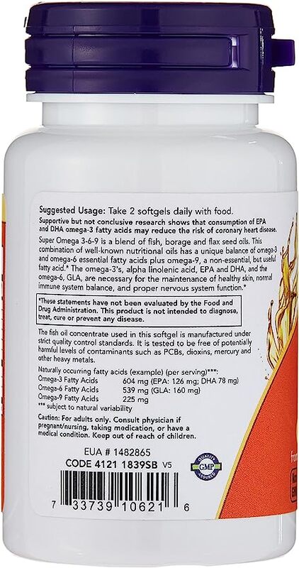 Now Super Omega 3-6-9, 1200mg, 30 Softgels