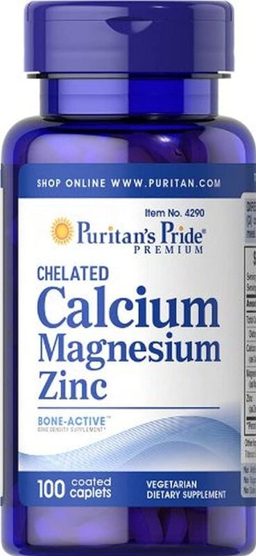 Puritan's Pride Chelated Calcium Magnesium Zinc Caplets, 100 Caplets