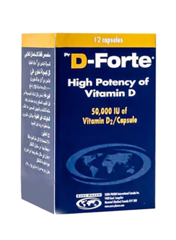 

Euro Pharma D-Forte 50000 Iu Vitamin D2 Capsules, 12 Capsules