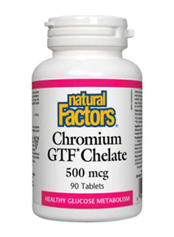 Natural Factors Chromium GTF Chelate 500mcg Dietary Supplement, 90 Tablets