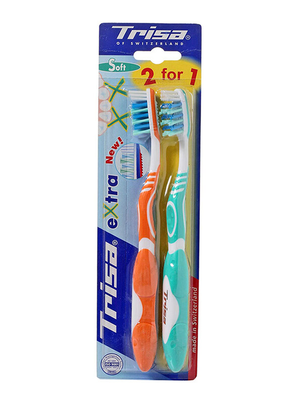 

Trisa Extra2 Duo Soft 4619 Toothbrush, Orange/Green, 2 Pieces