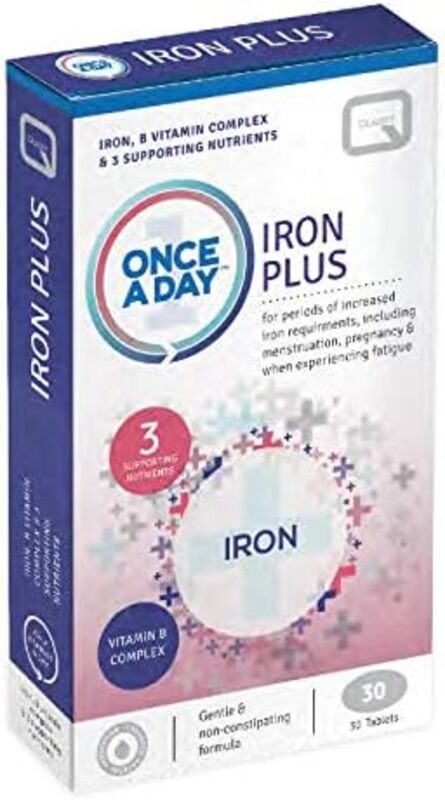 Quest Once-A-Day Iron Plus- Helps To Reduce Tiredness & Fatigue Boost Energy Levels Vitamin C, Vitamins B2, Niacin, B6, B12, 30 Tablets