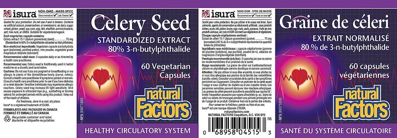 Natural Factors Celery Seed Extract Herbal Supplement, 60 Vegetarian Capsules