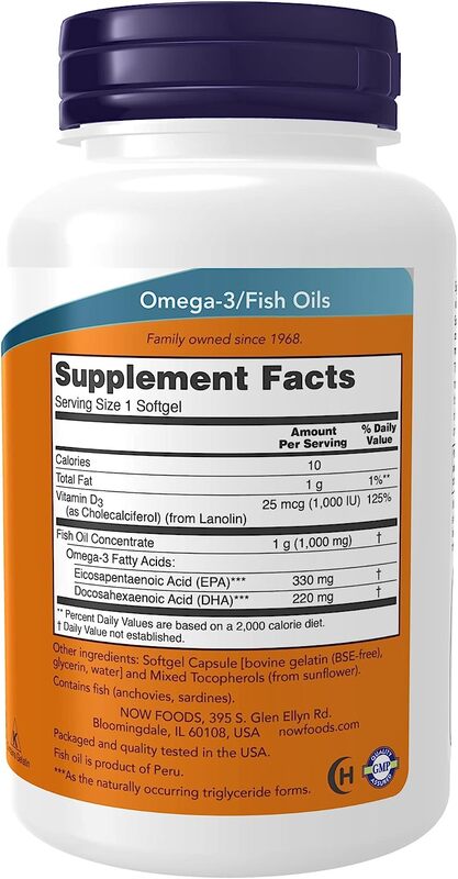 Now Tri-3D Omega Fish Oil Dietary Supplement, 90 Softgels