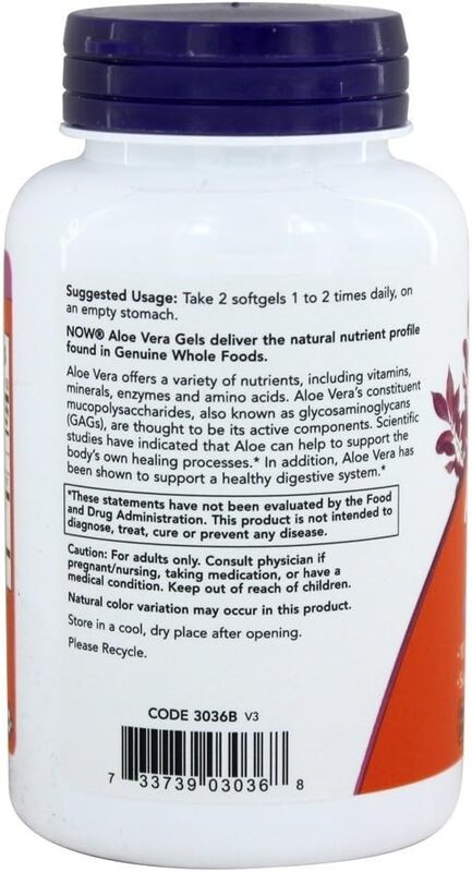 Now Foods Aloe Vera Gels Dietary Supplement, 10, 000mg, 100 Softgels