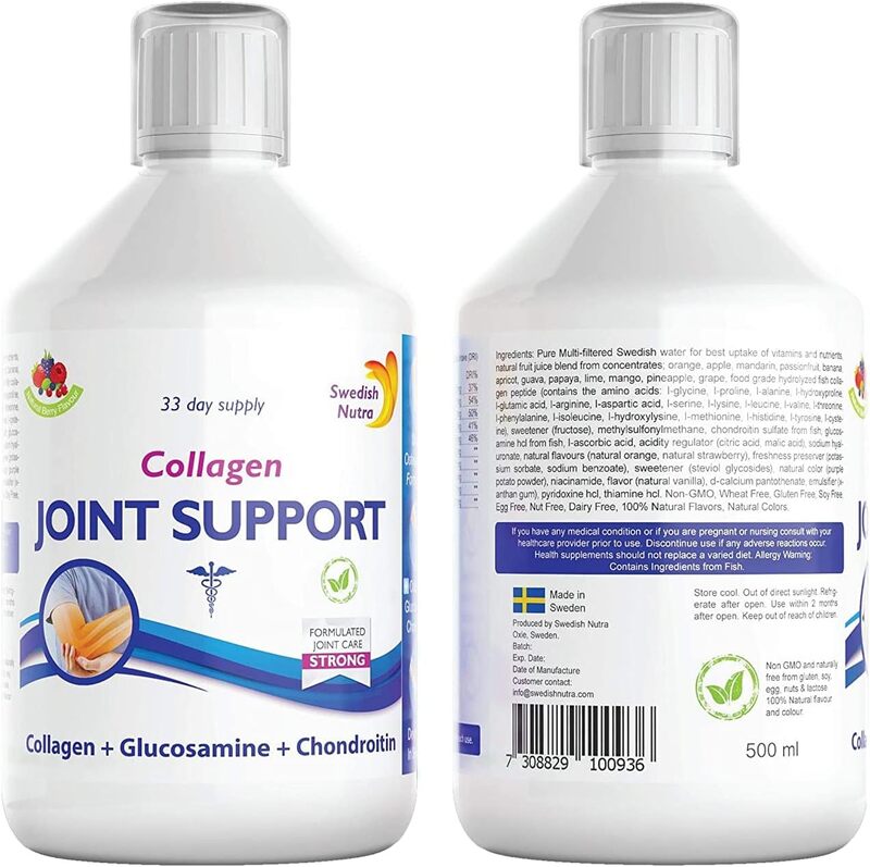 Swedish Nutra Joint Support Collagen (Fish), Glucosamine, Chondroitin, Msm, Hyaluronic Acid, Multivitamins, 500ml