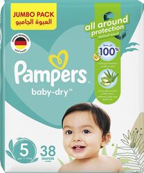 Pampers Baby-Dry Diapers with Aloe Vera Lotion and Leakage Protection, Size 5, 11-16 kg, 38 Count