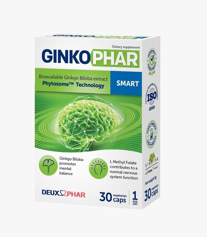 Deuxphar Ginkophar Smart (Ginkgo Biloba) Phytosome Technology, 30 Capsules