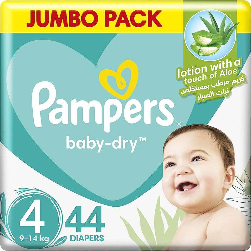 Pampers Baby-Dry Diapers with Aloe Vera Lotion and Leakage Protection, Size 4, 9-14 kg, 44 Count