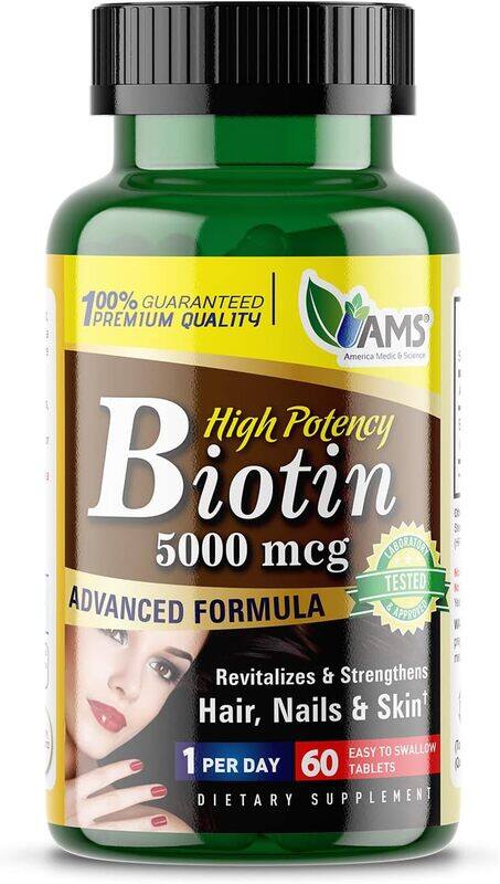 

Ams Biotin Dietary Supplement, 5000mcg, 60 Tablets