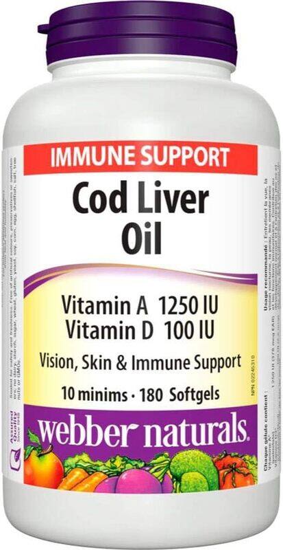 

Webber Naturals Cod Liver Oil Vitamin A & D Immun Support, 180 Softgels