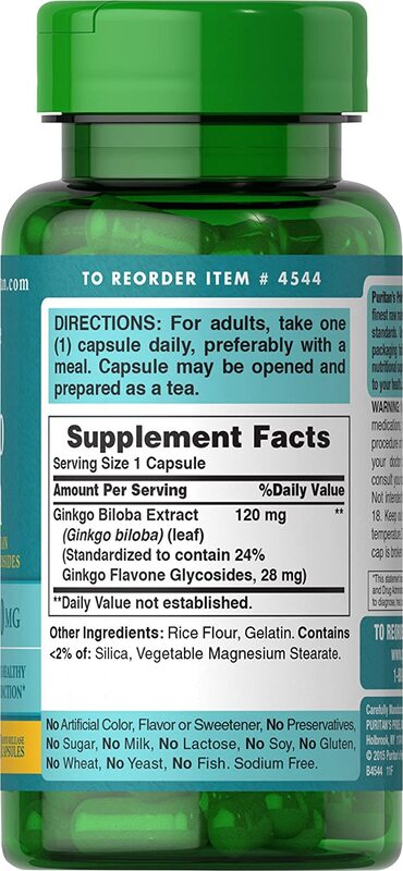 Puritan's Pride Ginkgo Biloba Herbal Supplement, 120mg, 100 Capsules