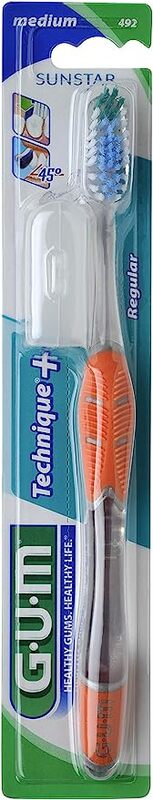 Gum Technique Plus Medium Bristles Toothbrush, Assorted Colours, 1 Piece