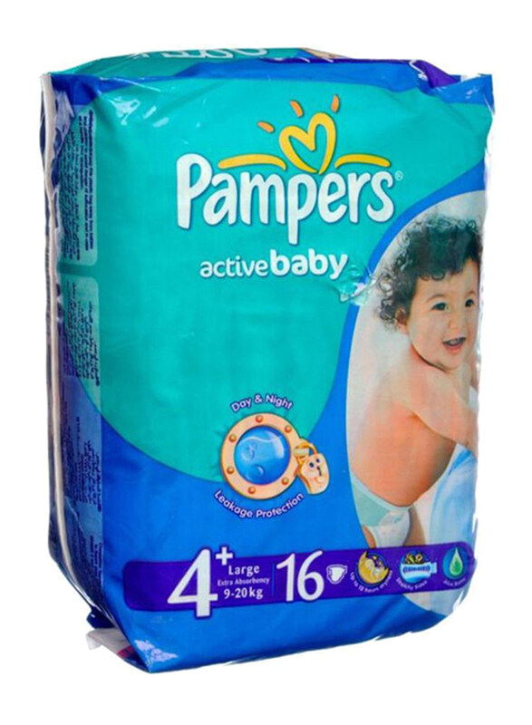 

Pampers Active Baby Diapers, Size 4+, Large, 9-20 kg, 16 Count