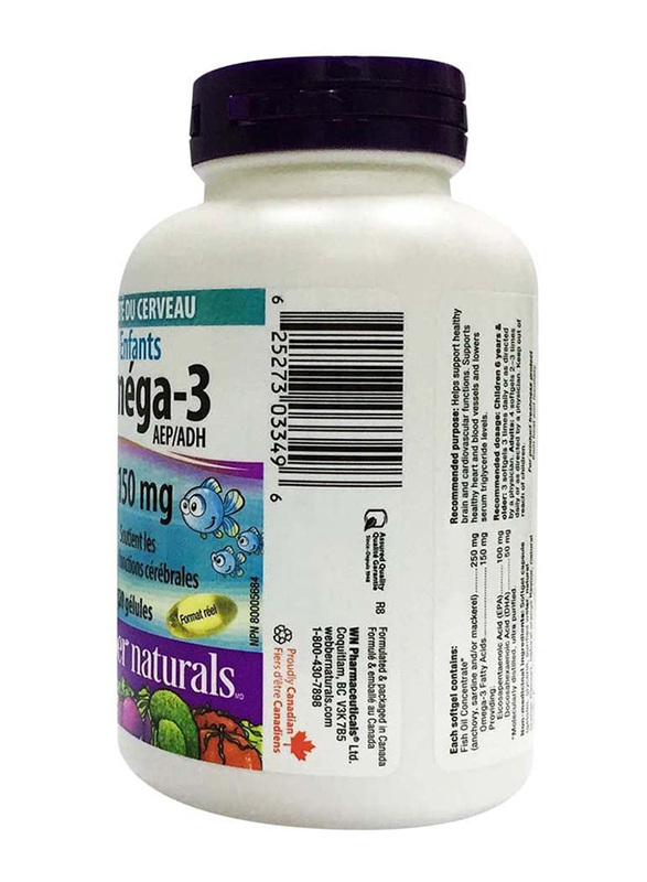 Webber Naturals Brain Health Omega-3 Kids Supplements, 150mg, 120 Softgels