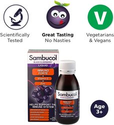 Sambucol Immuno Forte Liquid Immune Boosting Supplement with Elderberry Extract, Vitamin C, and Zinc, 120ml